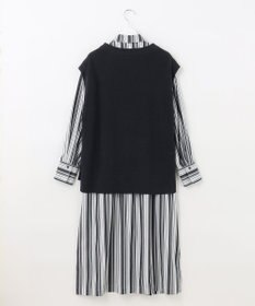 自由区 【洗える/セットアイテム】ウールブレンドベスト×ストライプワンピ