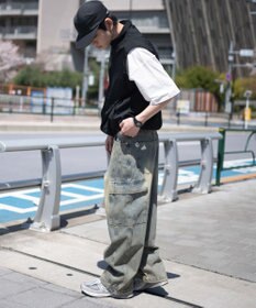 WEGO 【SMLサイズ展開/ウエスト紐】イージー3Dバレルレッグデニムカーゴパンツ