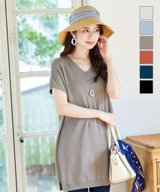 Tiaclasse L 【洗える】さらりと肌離れの良いフレンチスリーブニットチュニック