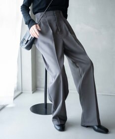 WEGO 【手洗い可】ハイウエストセンタープレスワイドパンツ