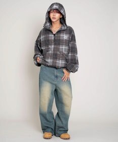 WEGO 【ユニセックス着用ITEM/MLサイズ展開】チェックロゴフードブルゾン