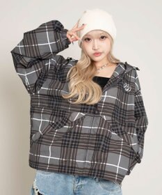 WEGO 【ユニセックス着用ITEM/MLサイズ展開】チェックロゴフードブルゾン