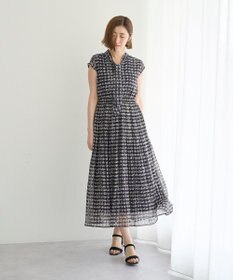 YECCA VECCA チェック柄ボウタイプリーツワンピース