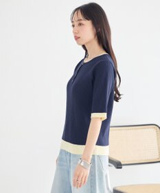 earth music&ecology ヘンリーネック半袖ニットプルオーバー