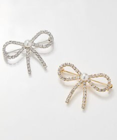 Phoebe リボンパールビジューブローチ　シルバー