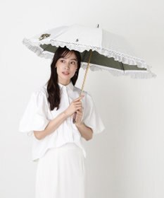 MOONBAT 【遮光/晴雨兼用日傘】POLO RALPH LAUREN(ポロ ラルフローレン) ストライプフリル 折りたたみ傘 楽折 遮熱 UV