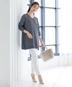 Tiaclasse 【洗える】Vネックリブニットチュニック