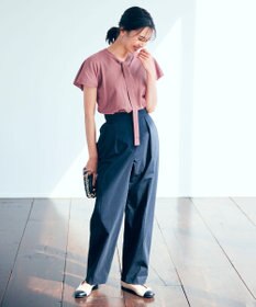 ICB 【洗える】 エコナイロンストレッチ ワイドストレートパンツ