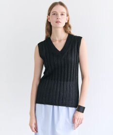 BEIGE， OPTICAL /  ペーパーヤーン Vネックリブニット