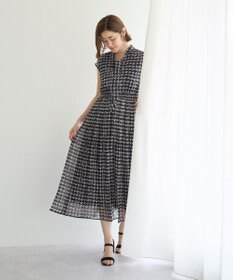 YECCA VECCA チェック柄ボウタイプリーツワンピース