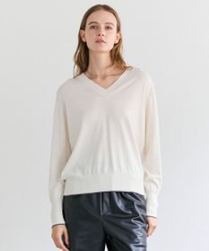BEIGE， CHLOR / ウールシルクツイルドッキングVネックニット