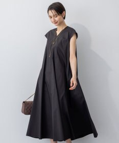 23区 【接触冷感/撥水加工/洗える】ストレッチブロード Vネックワンピース ブラック系