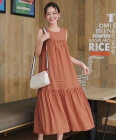 Tiaclasse 麻調ピンタックロングワンピース