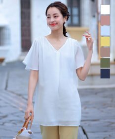 Tiaclasse フレアスリーブチュニックブラウス