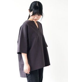 WHITE MAILS PAPER DOUBLE JERSEY KEY NECK T-シャツ