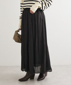 Green Parks シャイニーサテンセルフプリーツギャザーフレアスカート