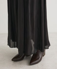 Green Parks シャイニーサテンセルフプリーツギャザーフレアスカート