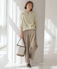 J.PRESS LADIES 【洗える・接触冷感・UVケア・吸水速乾・防透け】麻シェルドライ ワイドストレート マリン パンツ