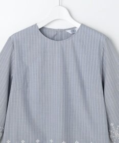 J.PRESS LADIES S ストライプ×エンブロイダリー クルーネック ブラウス