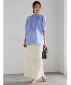 Te chichi フロントフリル5分袖ブラウス