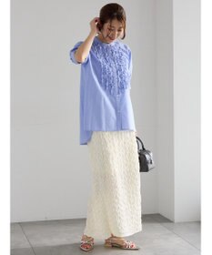 Te chichi フロントフリル5分袖ブラウス