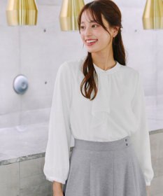 Tiaclasse 【洗える・スマート裏起毛】ジョーゼットフリルブラウス