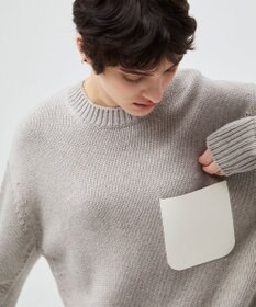 BEIGE， 【洗える】LEADER / フェイクレザーポケットクルーネックトップス