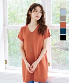 Tiaclasse L 【洗える】さらりと肌離れの良いフレンチスリーブニットチュニック