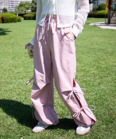 WEGO 【ウエストゴム】サイドリボンパラシュートパンツ