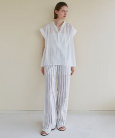 BEIGE， QUARTZ / 側章コンビ ストライプパンツ Ecru St.