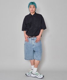 WEGO 【ユニセックス着用ITEM/MLサイズ展開/ウエストゴム】ボクサードッキングデニムショーツ