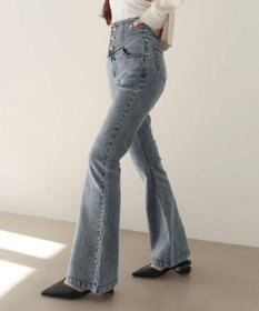 WEGO 【ストレッチ/美脚/脚長シルエット/XSSMサイズ展開】ハイウエストストレッチフレアデニムパンツ