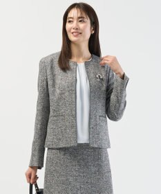 J.PRESS LADIES 【セットアップ対応】Light Tweed ノーカラー ジャケット ブラックMIX系6