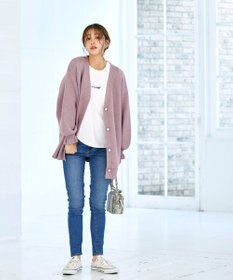 Tiaclasse 【洗える】袖先フリルミドル丈カーディガン