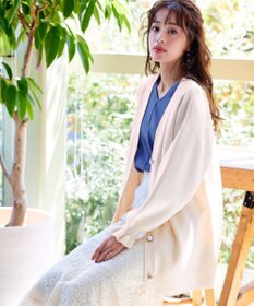 Tiaclasse 【洗える】袖先フリルミドル丈カーディガン