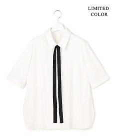 ICB 【WEB限定カラーあり】マラボーテライトジョーゼット 半袖ボウタイ付きシャツカラートップス