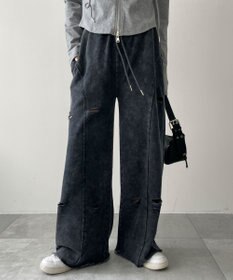 WEGO 【ウエストゴム】ヴィンテージウォッシュスウェットワイドパンツ