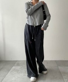 WEGO 【ウエストゴム】ヴィンテージウォッシュスウェットワイドパンツ