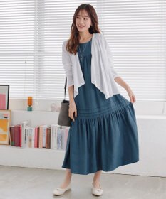 Tiaclasse 【小倉優子さん着用・洗える・XSサイズ】麻調ピンタックロングワンピース