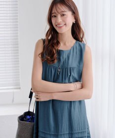 Tiaclasse 【小倉優子さん着用・洗える・XSサイズ】麻調ピンタックロングワンピース