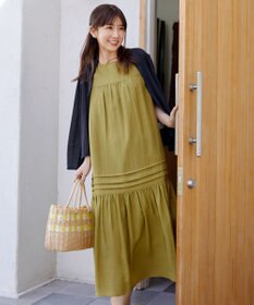 Tiaclasse 【小倉優子さん着用・洗える・XSサイズ】麻調ピンタックロングワンピース