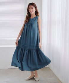 Tiaclasse 【小倉優子さん着用・洗える・XSサイズ】麻調ピンタックロングワンピース