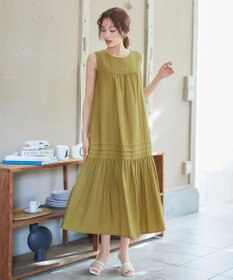 Tiaclasse 【小倉優子さん着用・洗える・XSサイズ】麻調ピンタックロングワンピース