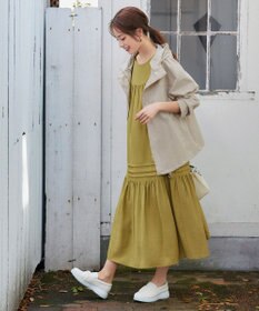 Tiaclasse 【小倉優子さん着用・洗える・XSサイズ】麻調ピンタックロングワンピース