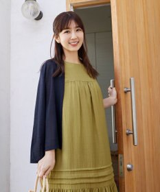 Tiaclasse 【小倉優子さん着用・洗える・XSサイズ】麻調ピンタックロングワンピース