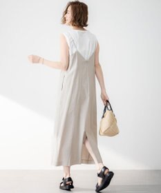 23区 【洗える】リネンレーヨンストレッチ  Iライン キャミソール ワンピース