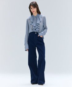 BEIGE， CALLERRY / シルク混ドットラッフルブラウス