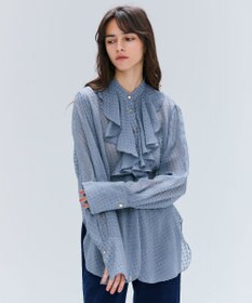 BEIGE， CALLERRY / シルク混ドットラッフルブラウス