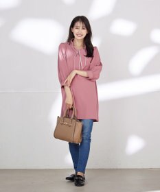 Tiaclasse L 【洗える】配色ボウタイパフ袖チュニックブラウス