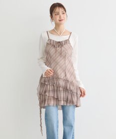 earth music&ecology フロントリボンチェックミニキャミワンピース